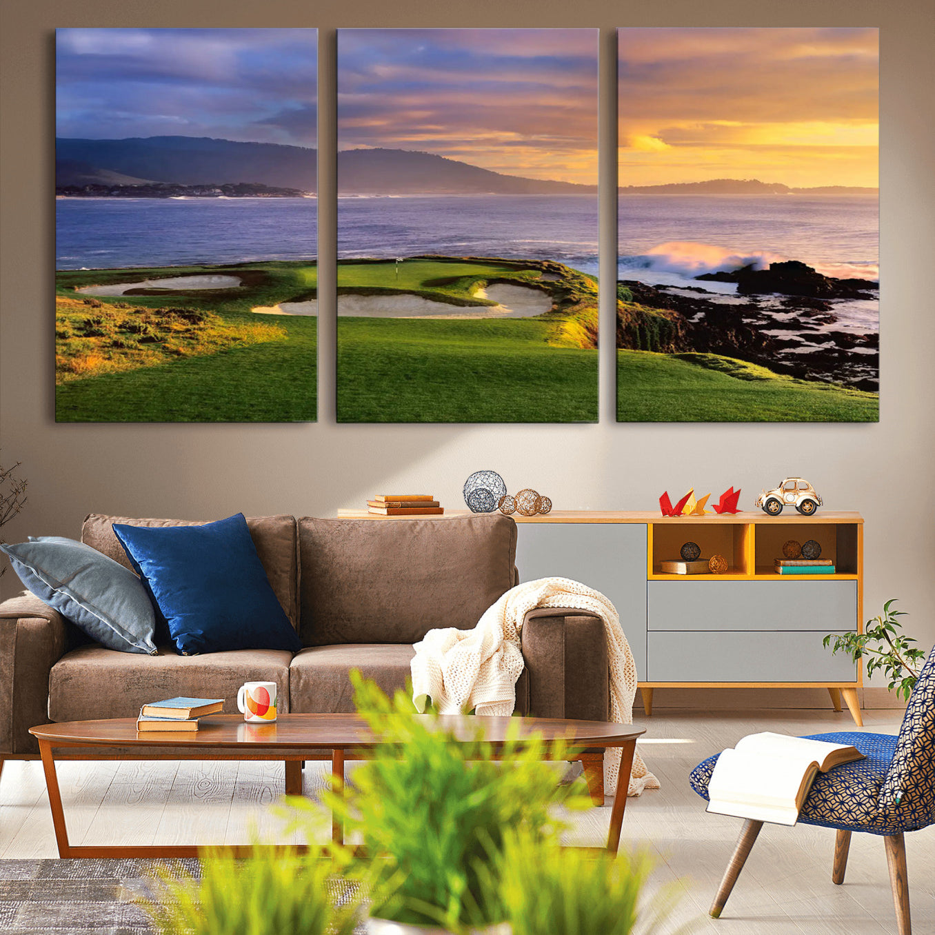 73699248-MGV-CV-36X24-Pebble Beach Golf Wall Art Canvas Print – Iconic Coastal Golf Course Artwork for Home, Office, Living Room