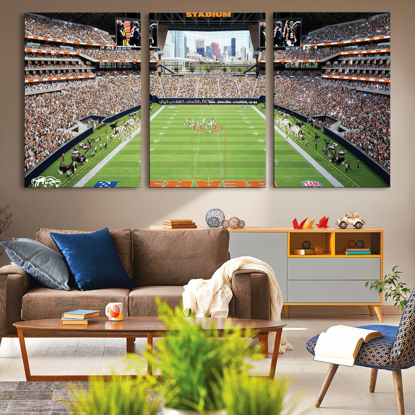 -Chicago Bears Soldiers Field Wall Art Canvas Print – Framed Football Stadium Artwork for Home, Office, Living Room
