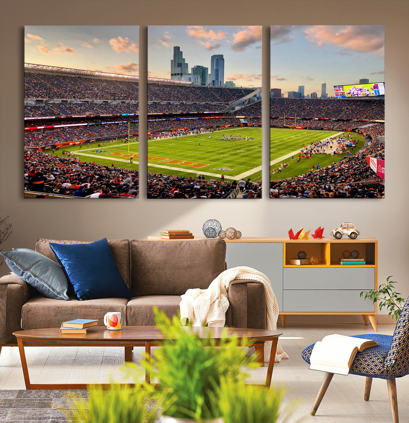 55377093-MGV-CV-36X24-Chicago Bears Soldiers Field Wall Art Canvas Print – Framed Football Stadium Artwork for Home, Office, Living Room