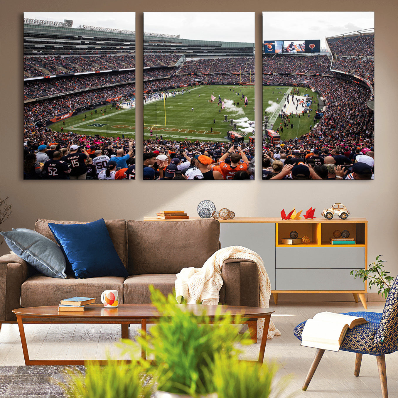 -Chicago Bears Soldier Field Wall Art Canvas Print – Framed NFL Football Stadium Action Crowd Scene for home, office