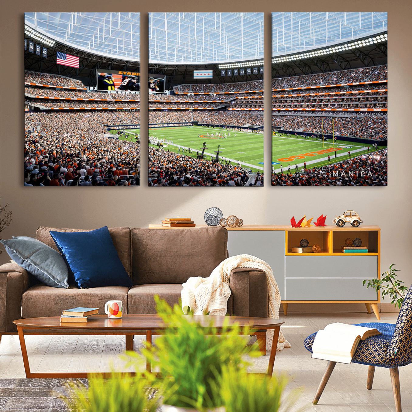 -Chicago Bears Soldiers Field Wall Art Canvas Print – Framed Football Stadium Artwork for Home, Office, Living Room