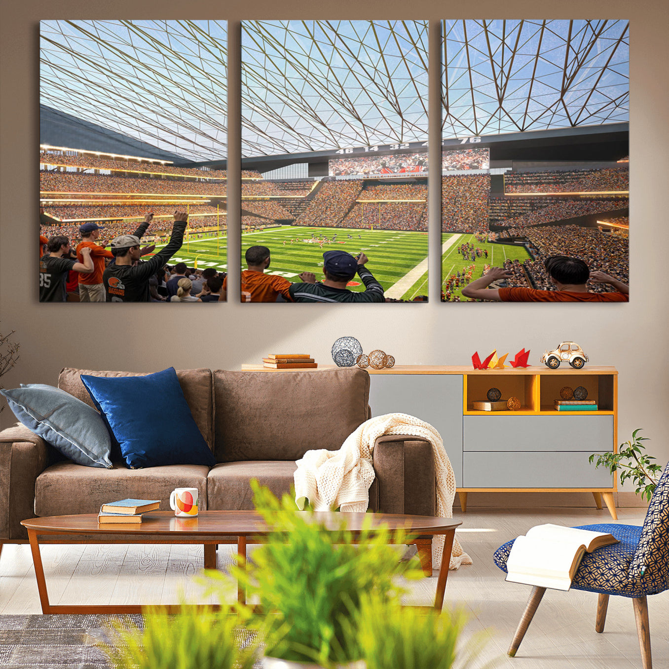 -Cleveland Browns Stadium Wall Art Canvas Print – Framed NFL Football Arena Artwork for Home, Office, Living Room