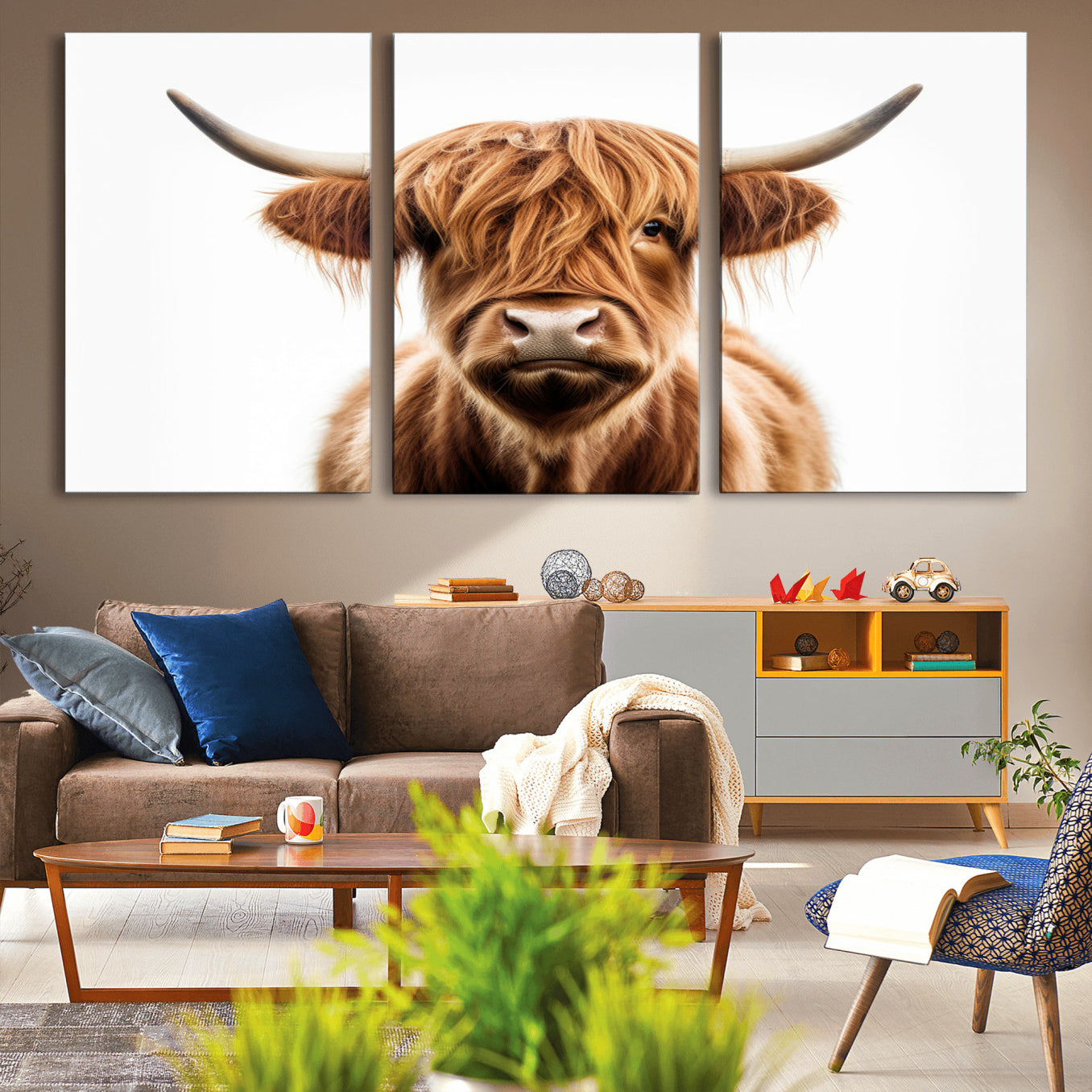 -Scottish Highland Cow Canvas Print, Framed Highland Cow Canvas Home Decor