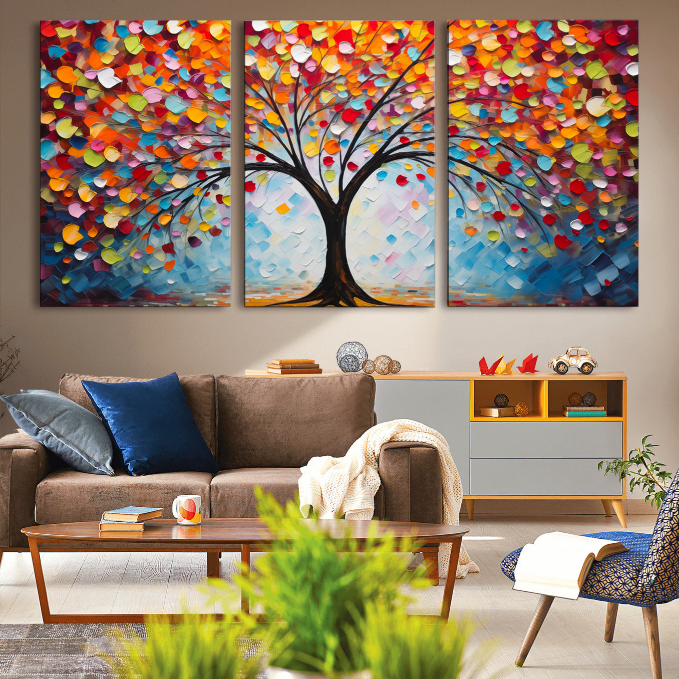 HS2447-MGV-CV-36X24-Vibrant Tree of Life Canvas Wall Art – Colorful Abstract Nature in Modern Decor - Ready to Hang