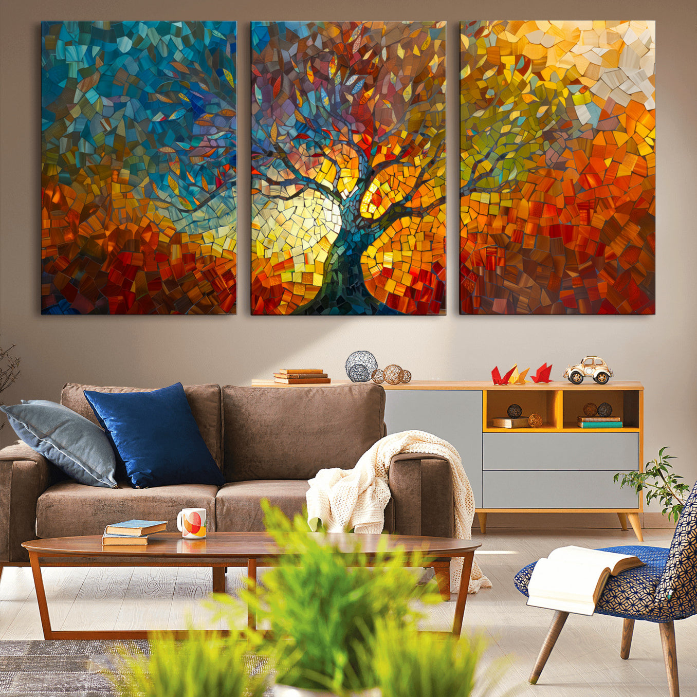 -Yggdrasil Tree of Life Mosaic Stained Glass Wall Art, Tree of Life Mosaic Wall Art Canvas Print