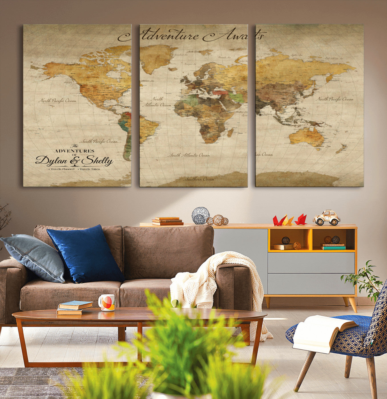 50298017-MGV-CV-36X24-Personalized World Map Canvas – Custom Framed Push Pin Travel Map Wall Art, Vintage Style Gift for Couples and Travelers