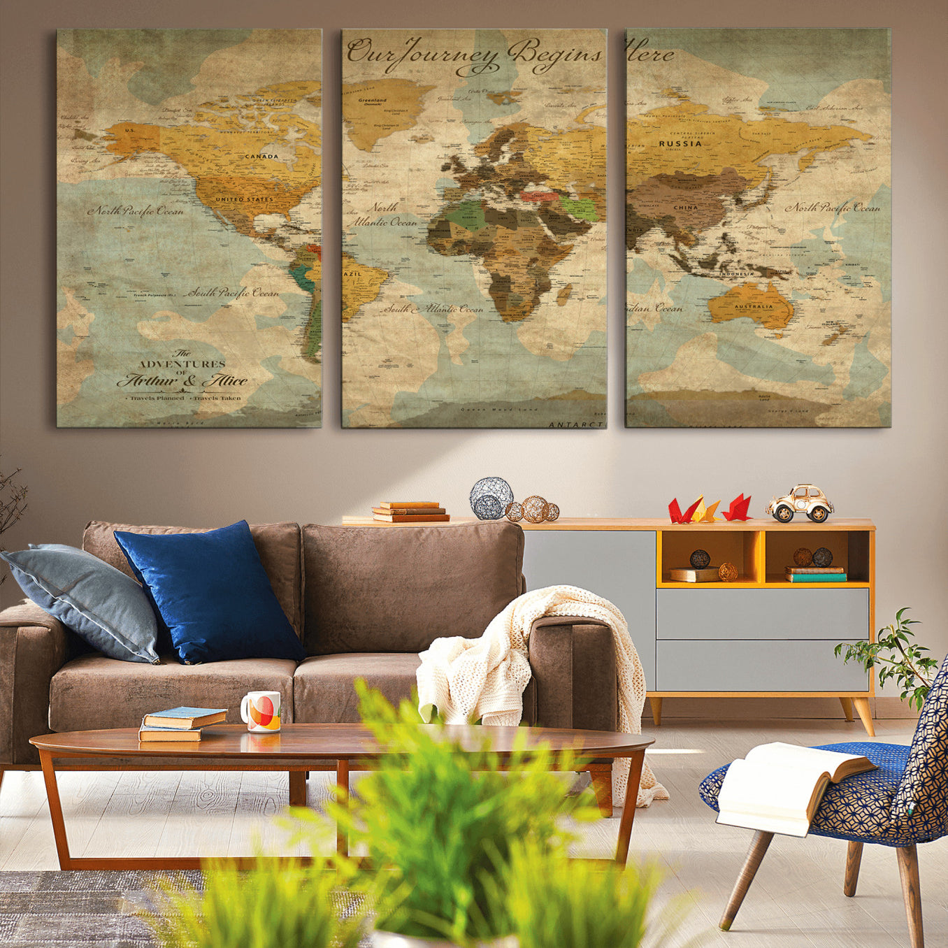 40572820-MGV-CV-36X24-Personalized World Map Canvas – Custom Framed Push Pin Travel Map Wall Art, Vintage Style Gift for Couples