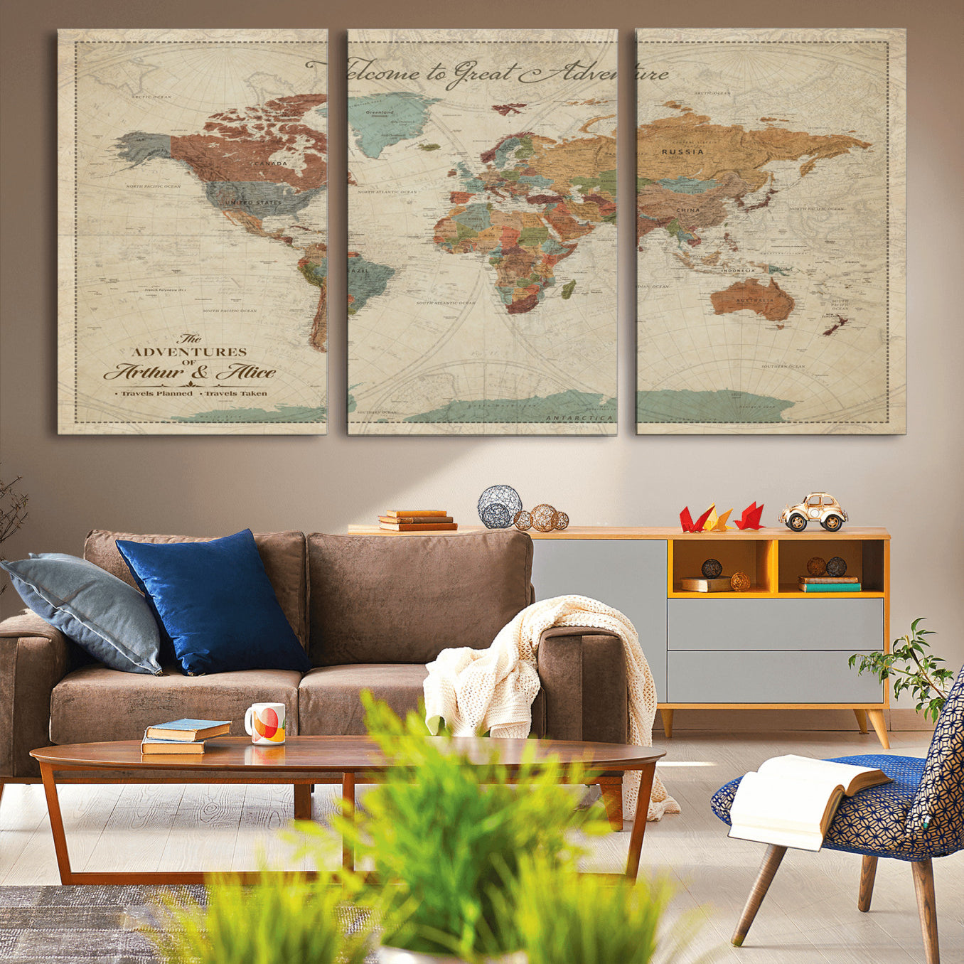 Rehber01-MGV-CV-36X24-Personalized Antique World Map Canvas Print – Custom Push Pin Travel Map Vintage Gift for Couples Explorers for Home, Office