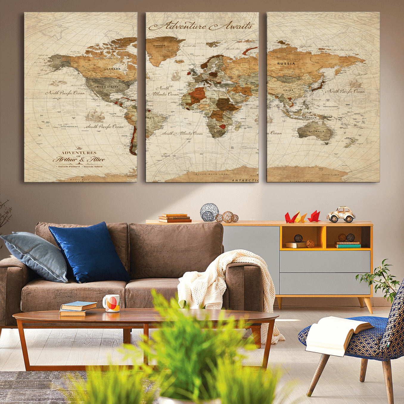 Rehber01-MGV-CV-36X24-Customizable Framed World Map Canvas Print – Personalized Push Pin Travel Map Gift for Couples Explorers for Home, Office