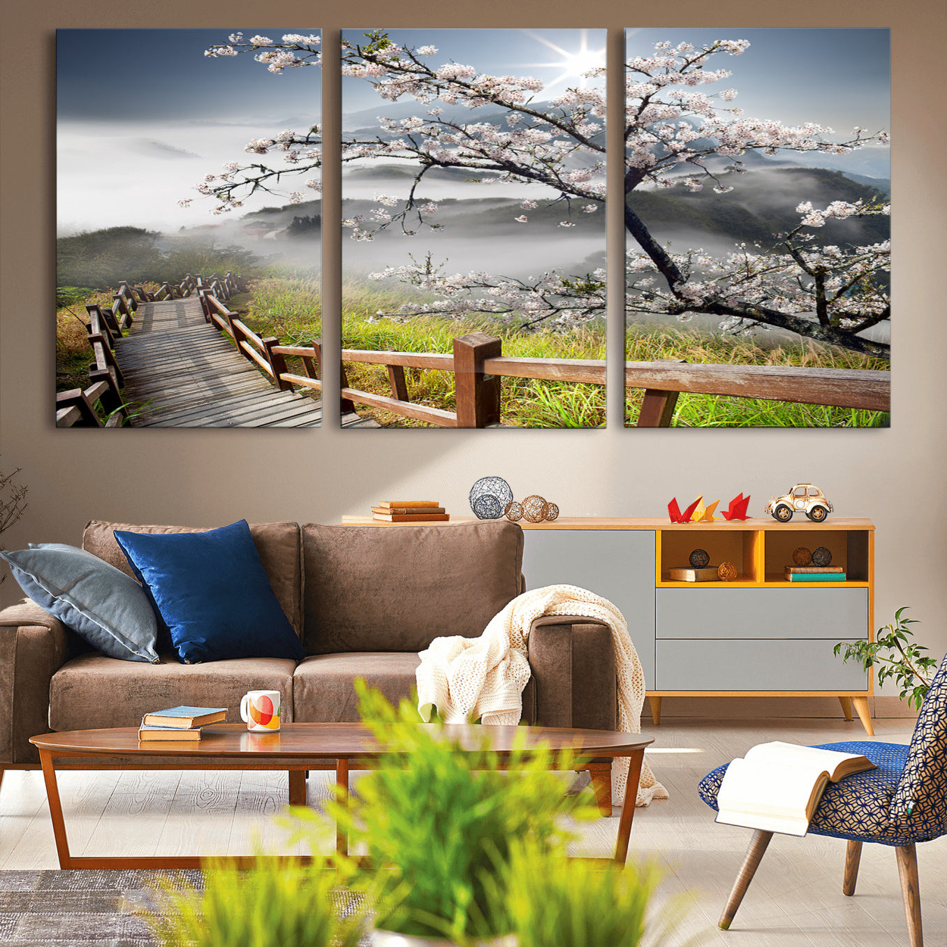 -Sakura Cherry Blossom Pathway Canvas Wall Art – Tranquil Walk Through Blossoming Nature – Ready to