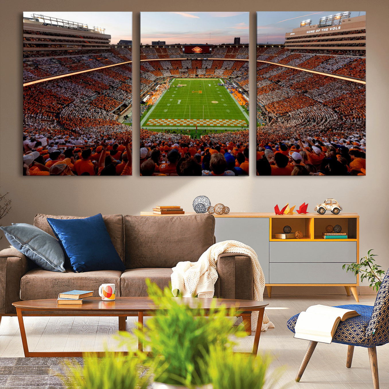 37160229-MGV-CV-48X32-3P-Tennessee Neyland Stadium Wall Art Print, Sports Arena Canvas Wall Art, Panoramic Stadium Canvas Print, Modern Athletic Field Art Printing