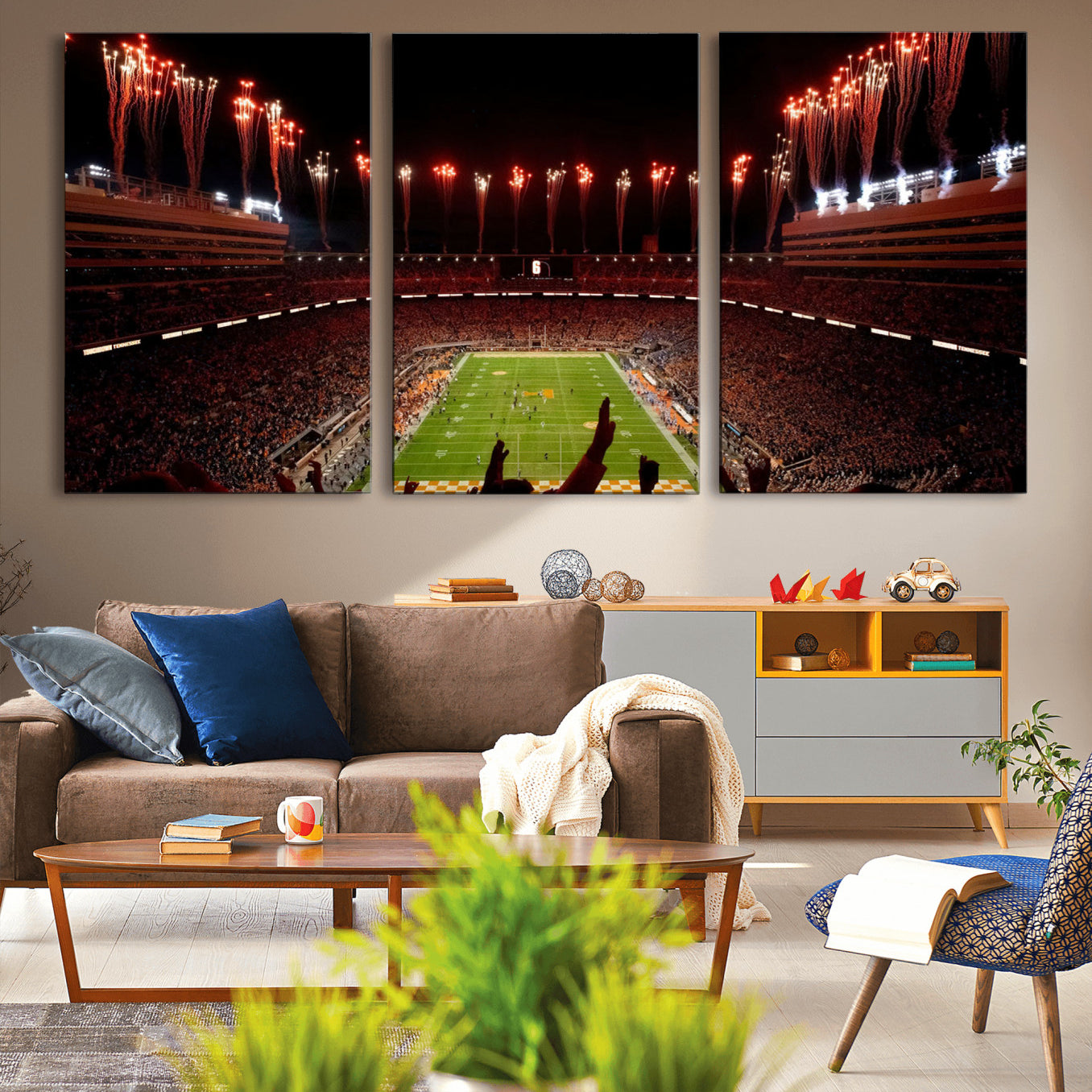 73358115-MGV-CV-60X30-3P - Tennessee Neyland Stadium Wall Art, Sports Arena Canvas Print, Panoramic Stadium Canvas Artwork for Home, Office