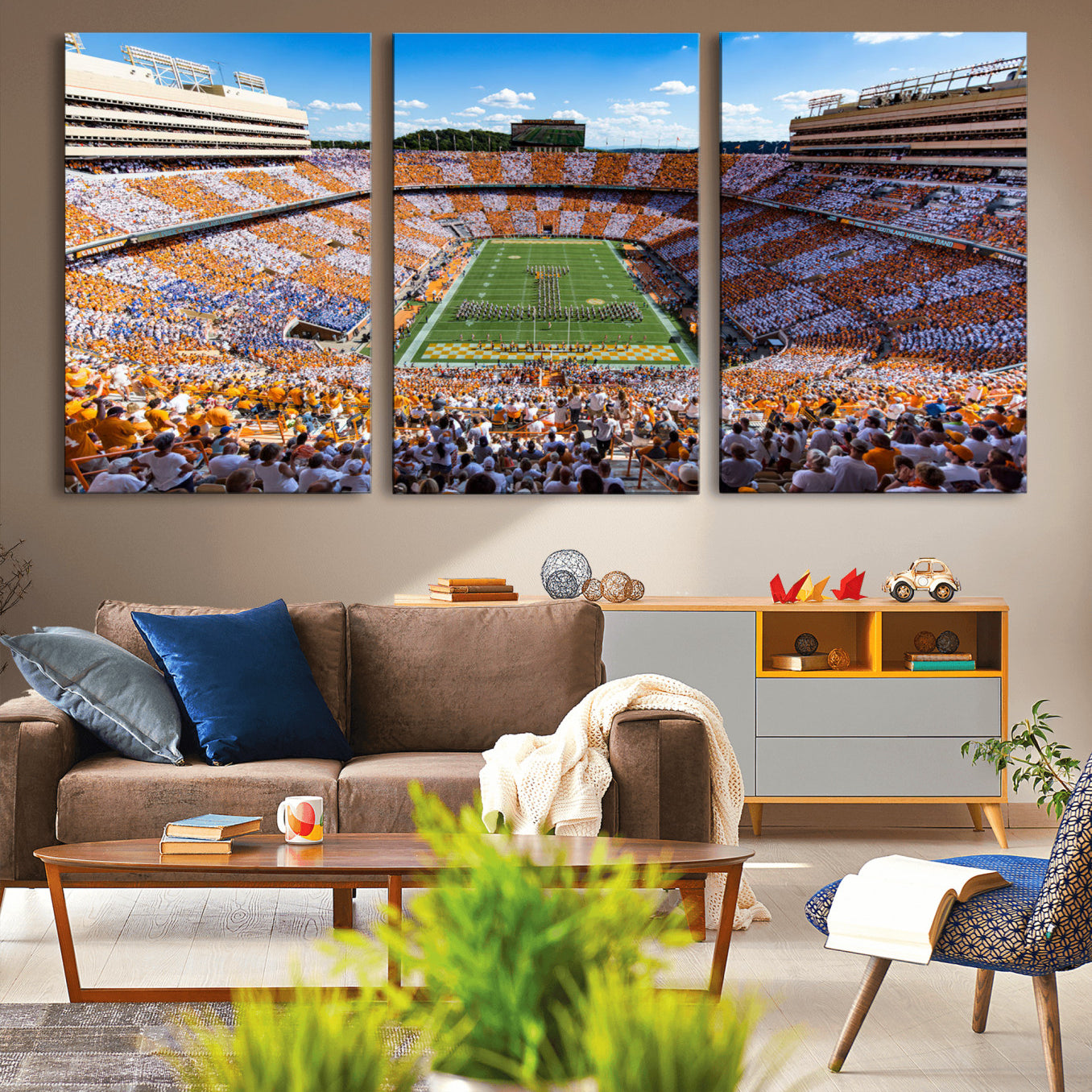 64238859-MGV-CV-48X32-3P-Tennessee Neyland Stadium Wall Art Print, Sports Arena Canvas Wall Art, Panoramic Stadium Canvas Print, Modern Athletic Field Art Printing