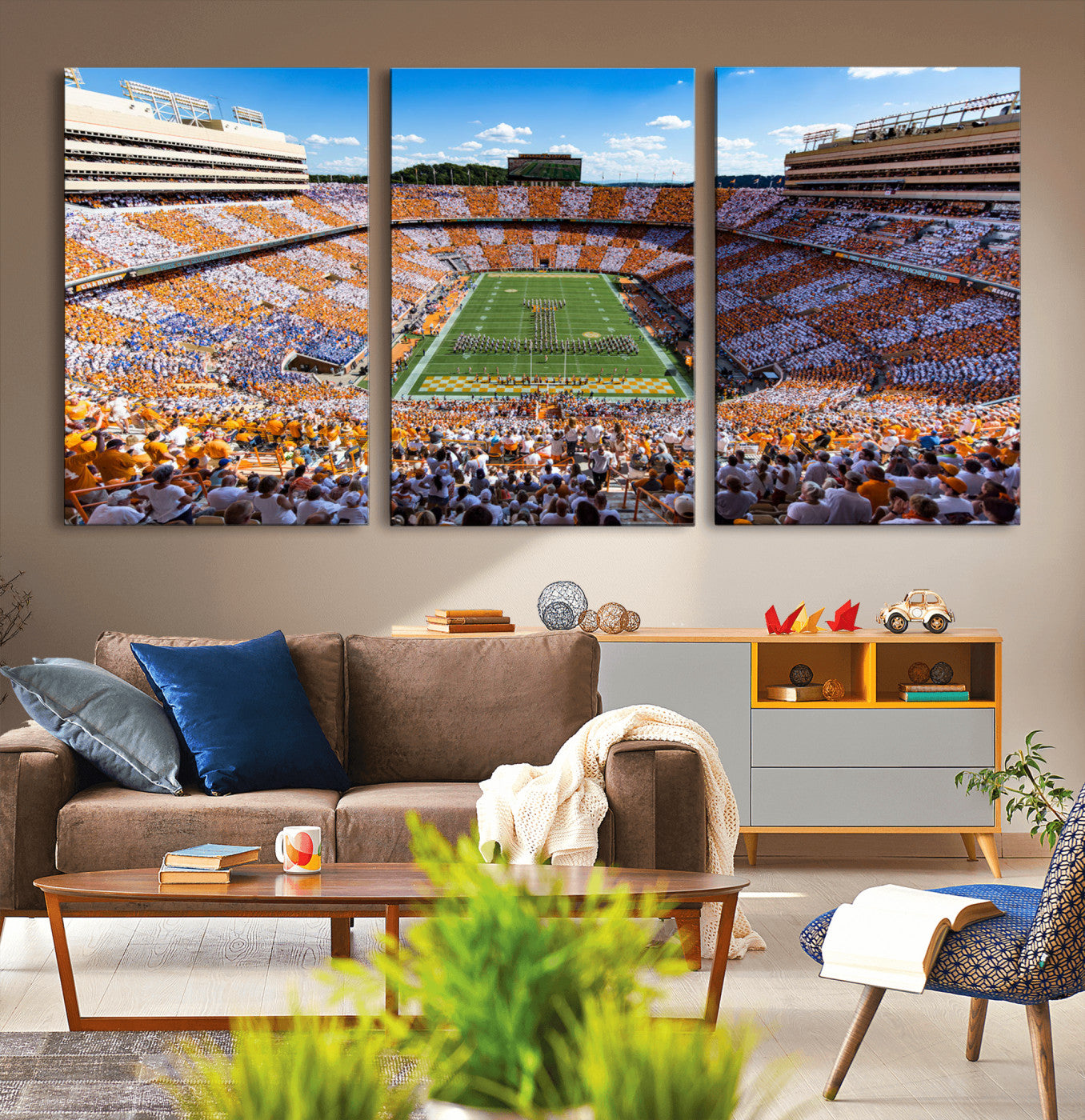 64238859-MGV-CV-48X32-3P-Tennessee Neyland Stadium Wall Art, Sports Arena Canvas Print, Panoramic Stadium Artwork for Home, Office