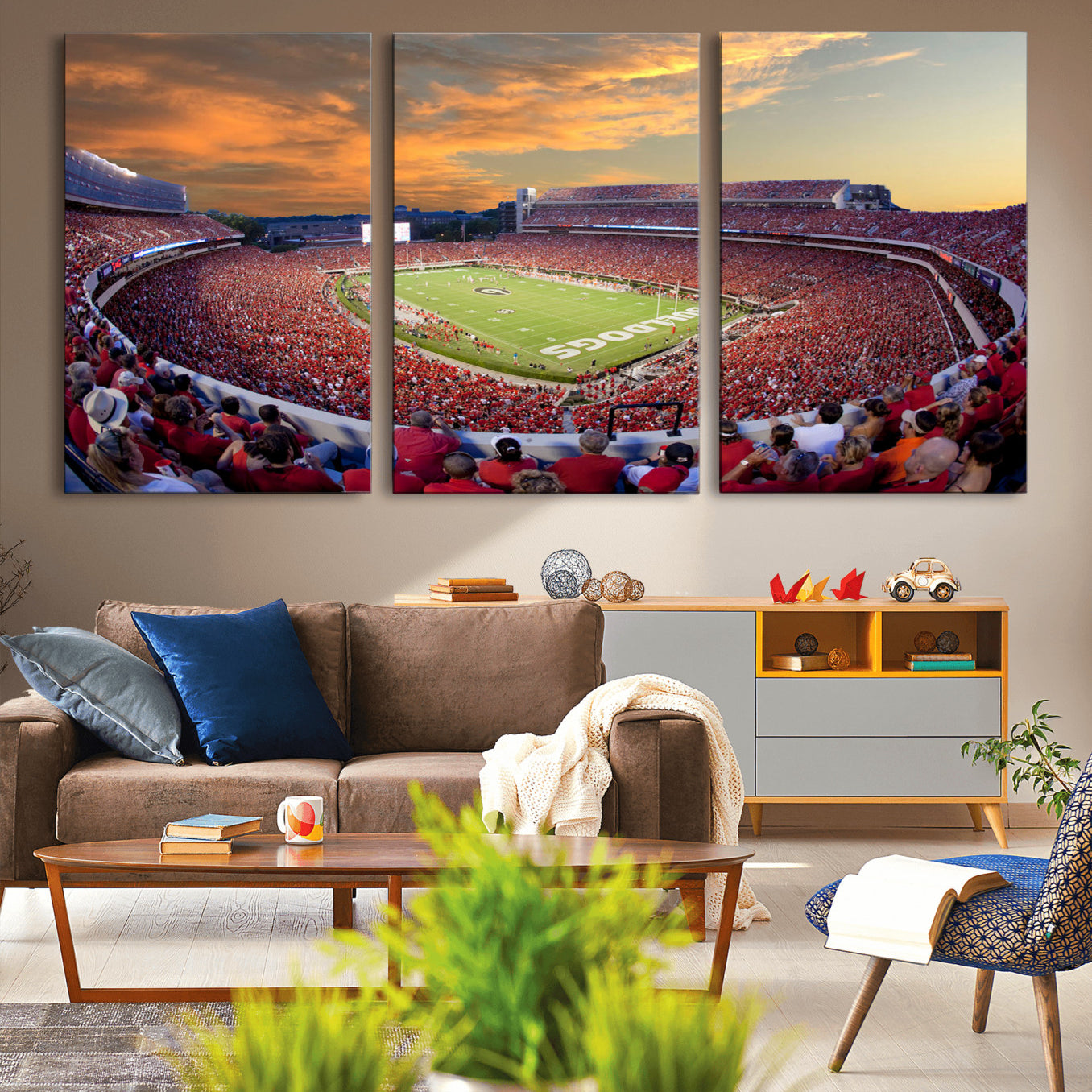73680988-MGV-CV-48X32-3P-Dooley Stadium Wall Art Print, Sports Arena Canvas Wall Art, Dooley Field at Sanford Stadium Canvas Print, Modern Athletic Field Art Printing