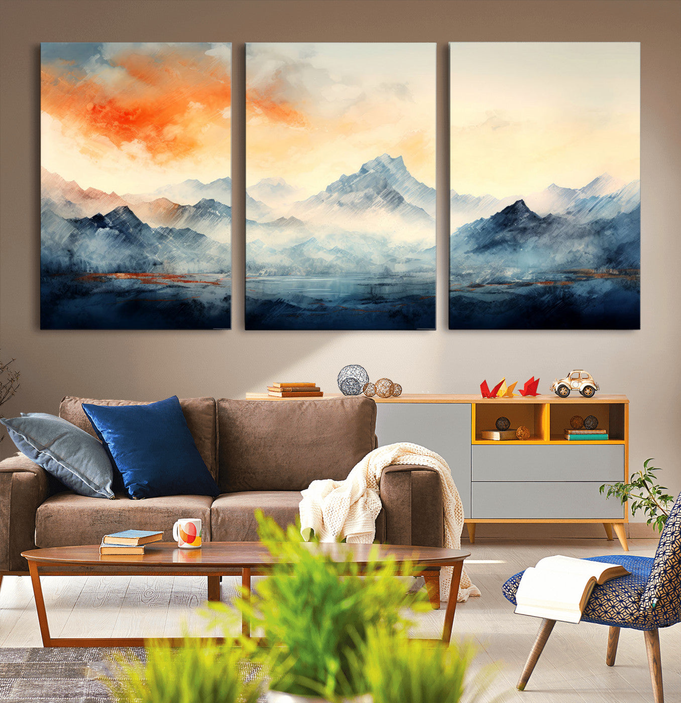 WRM1005-MGV-CV-36X24-Warm Clouds Abstract Mountain Wall Art Canvas Print
