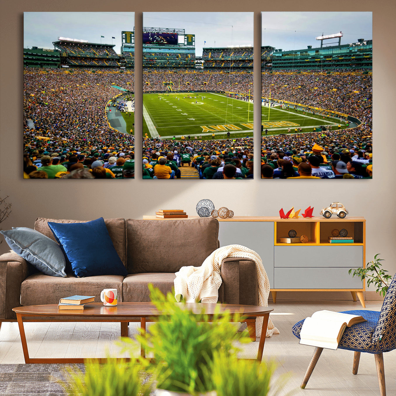 GBP101-MGV-CV-60X30-3P - Green Bay Packers Lambeau Field Stadium Wall Art Canvas Print, Iconic NFL Football Stadium Artwork, Wisconsin Sports Home Decor