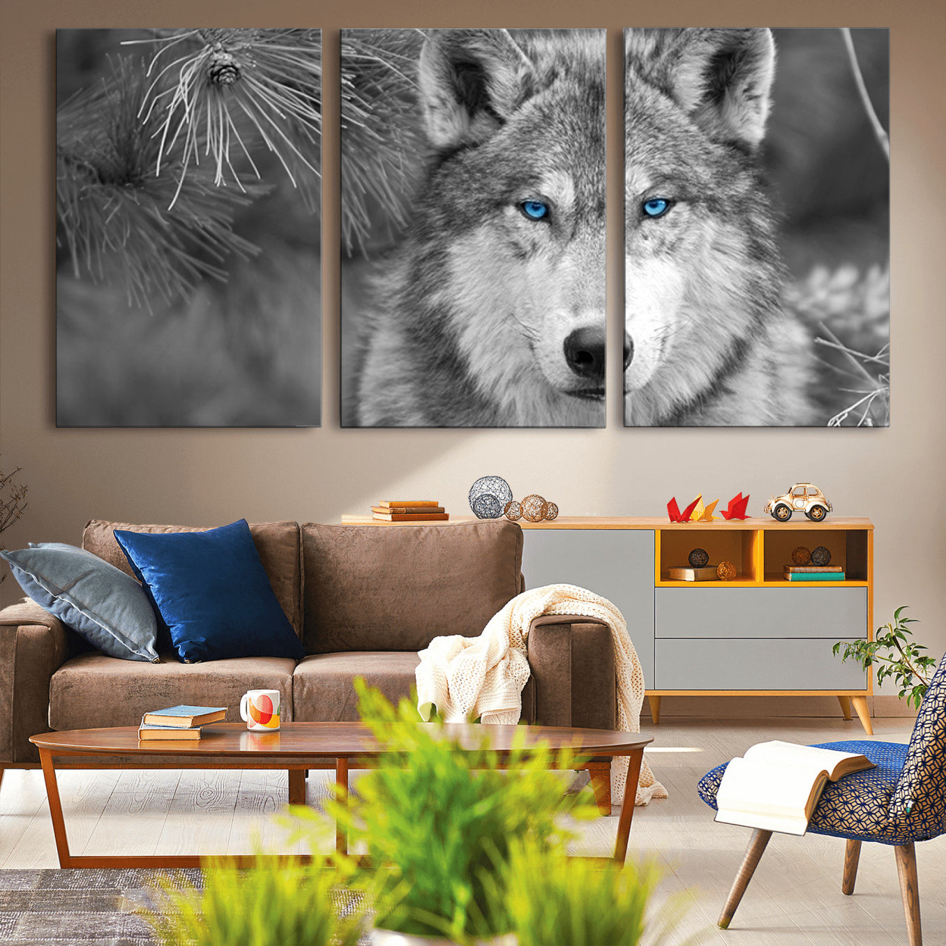 -Wild Wolf Blue Eye Wall Art Canvas Print