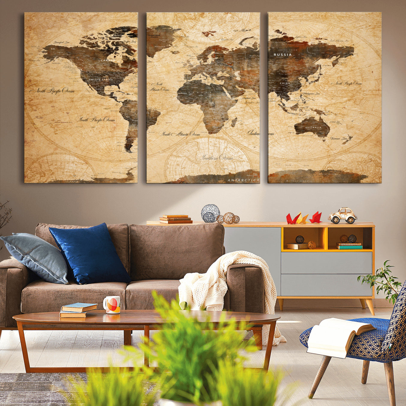 14542905-MGV-CV-60X30-3P - Push Pin World Map Canvas Print – Travel Tracker Wall Art for Couples, Perfect Anniversary Gift for Home or Office Decor