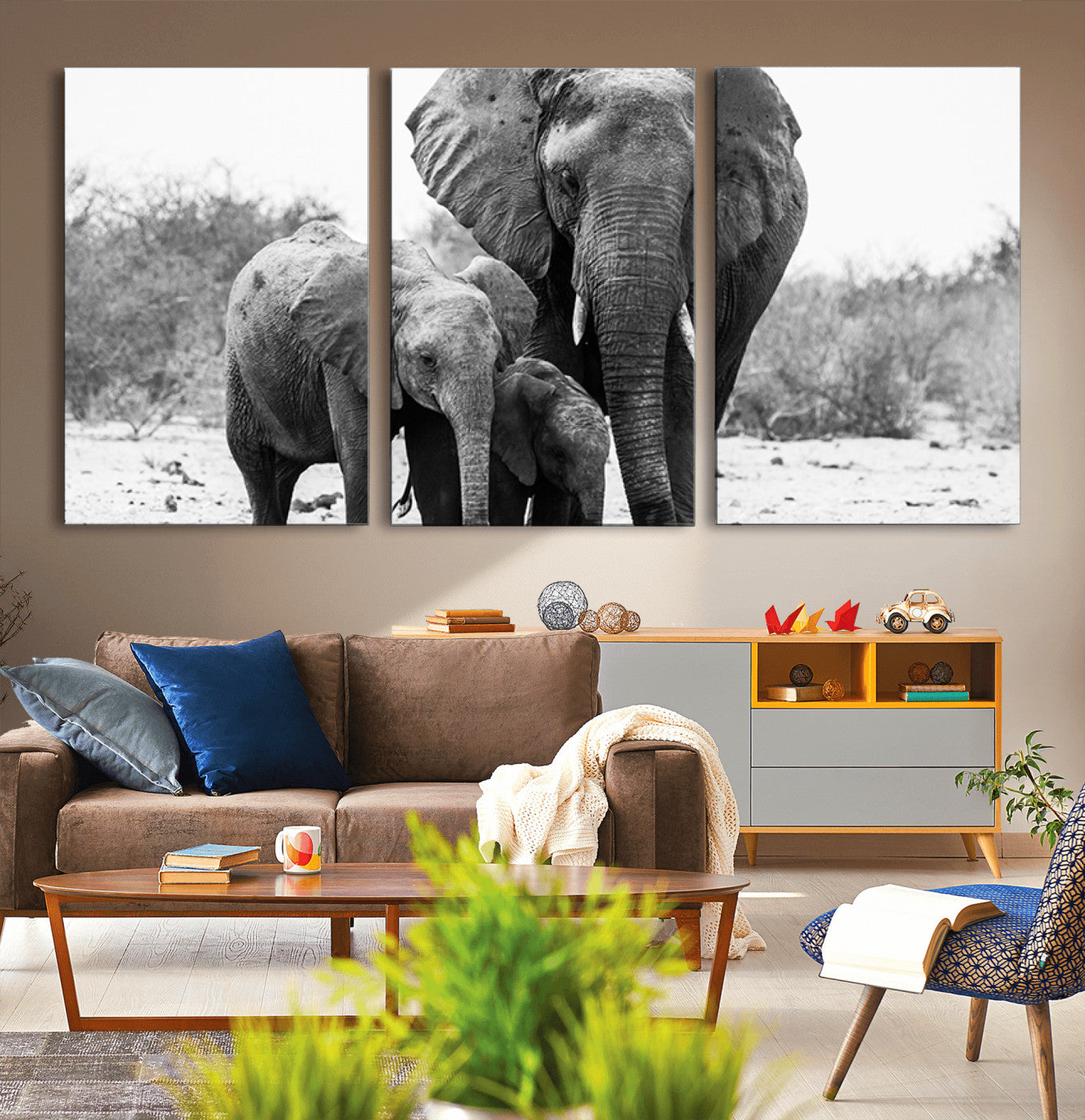75636-MGV-CV-36X24-Elephant Family Africa Wall Art Canvas Print