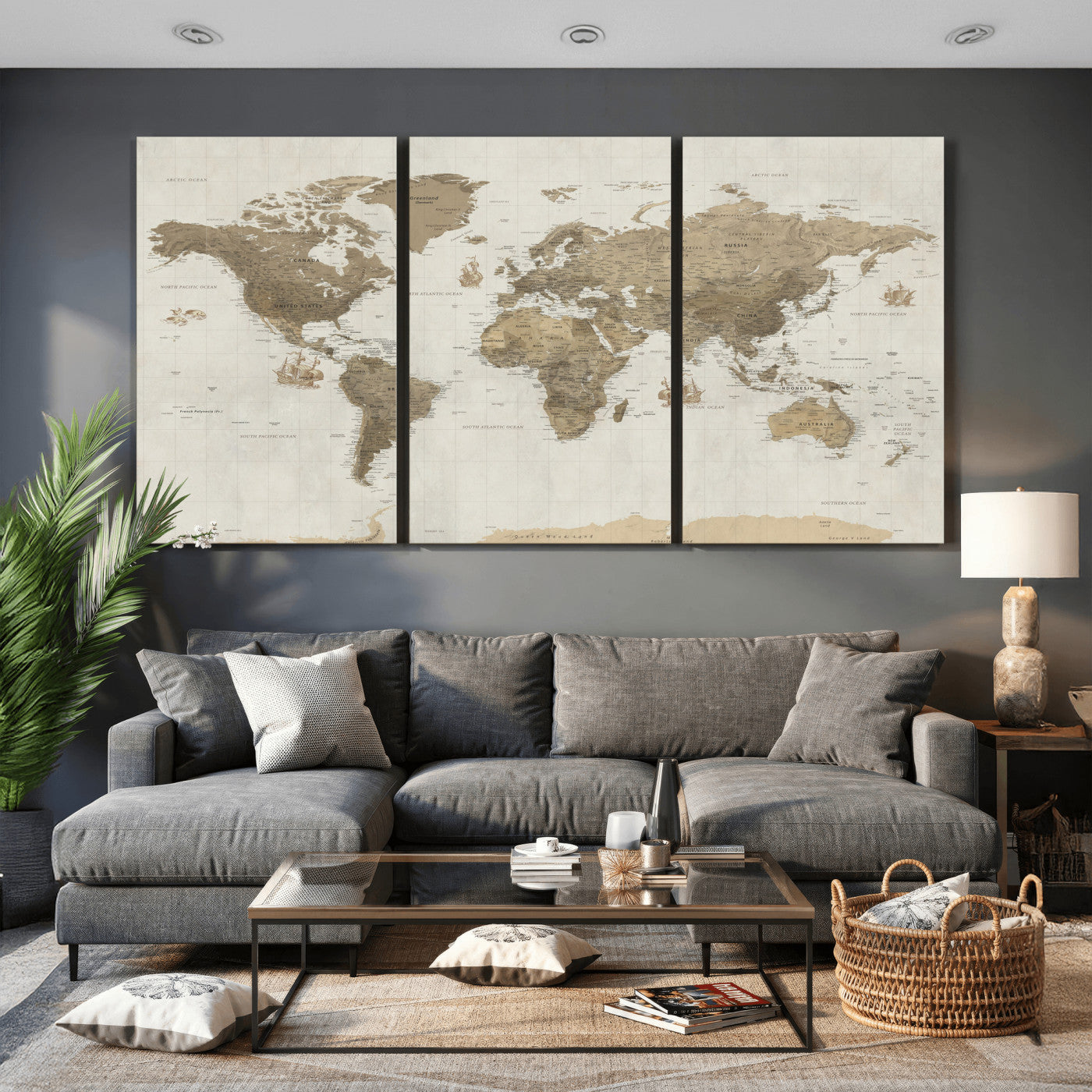 28283260-MGV-CV-36X24 - World Map Wall Art Canvas Print, Modern Decorative Framed Map Artwork Prints for Living Room, Office, Bedroom Wall Decor