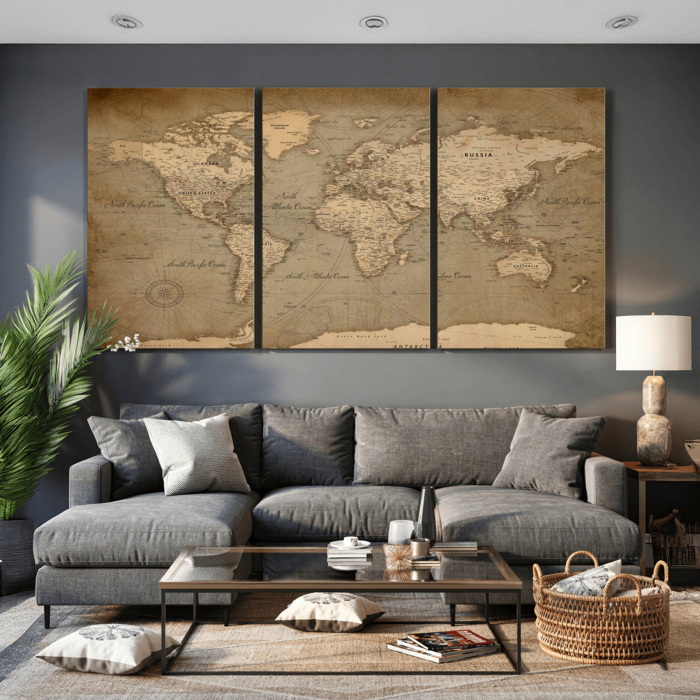 49946617-MGV-CV-36X24 - World Map Wall Art Canvas Print, Modern Decorative Framed Map Artwork Prints for Living Room, Office, Bedroom Wall Decor