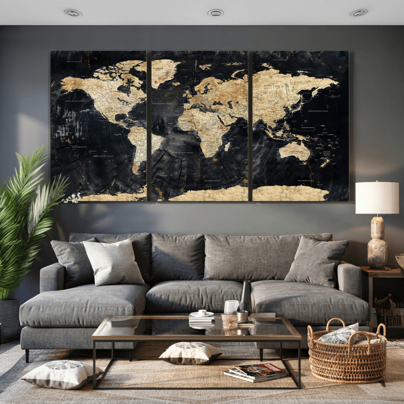 45535041-MGV-CV-36X24 - World Map Wall Art Canvas Print, Modern Decorative Framed Map Artwork Prints for Living Room, Office, Bedroom Wall Decor
