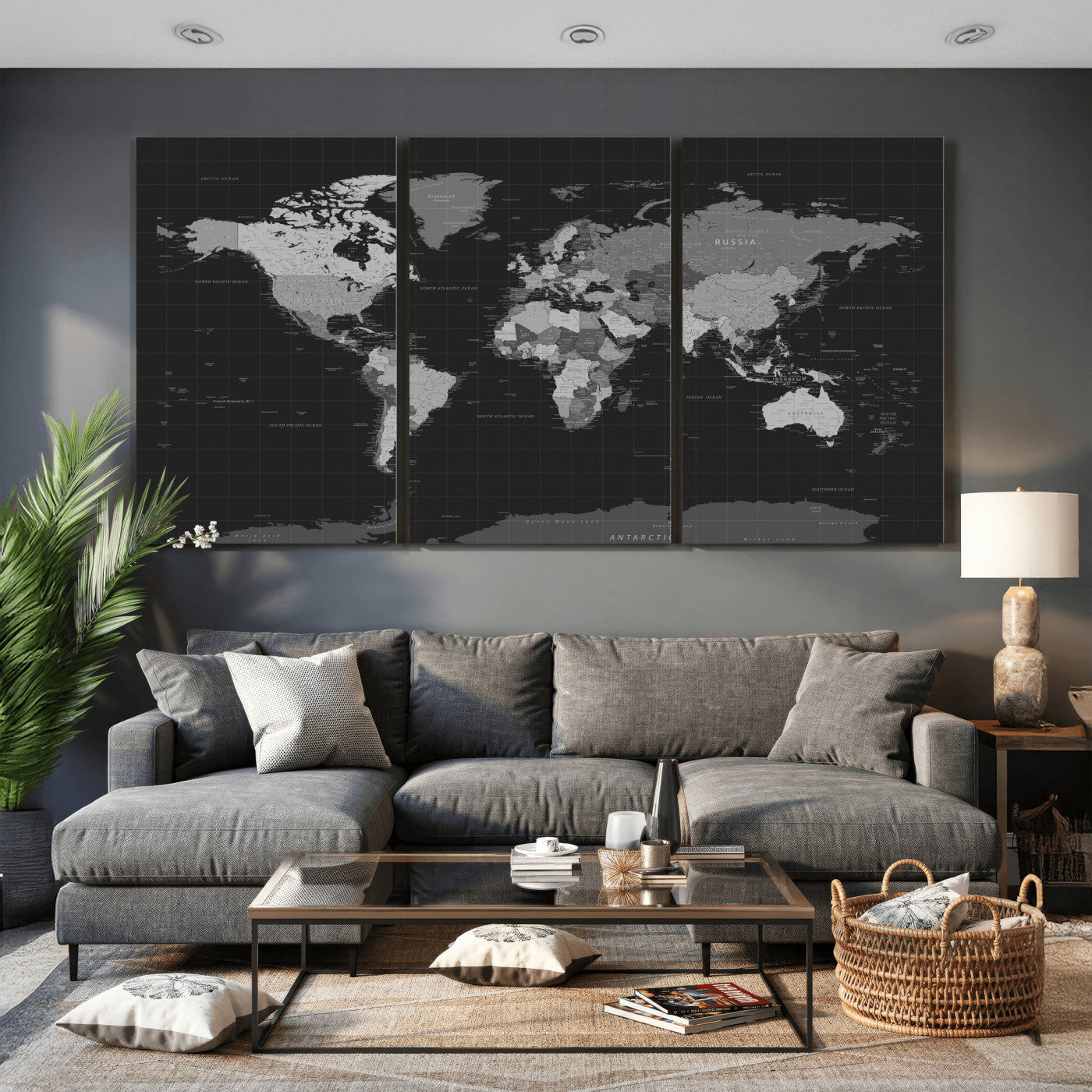 46160121-MGV-CV-36X24 - World Map Wall Art Canvas Print, Modern Decorative Framed Map Artwork Prints for Living Room, Office, Bedroom Wall Decor