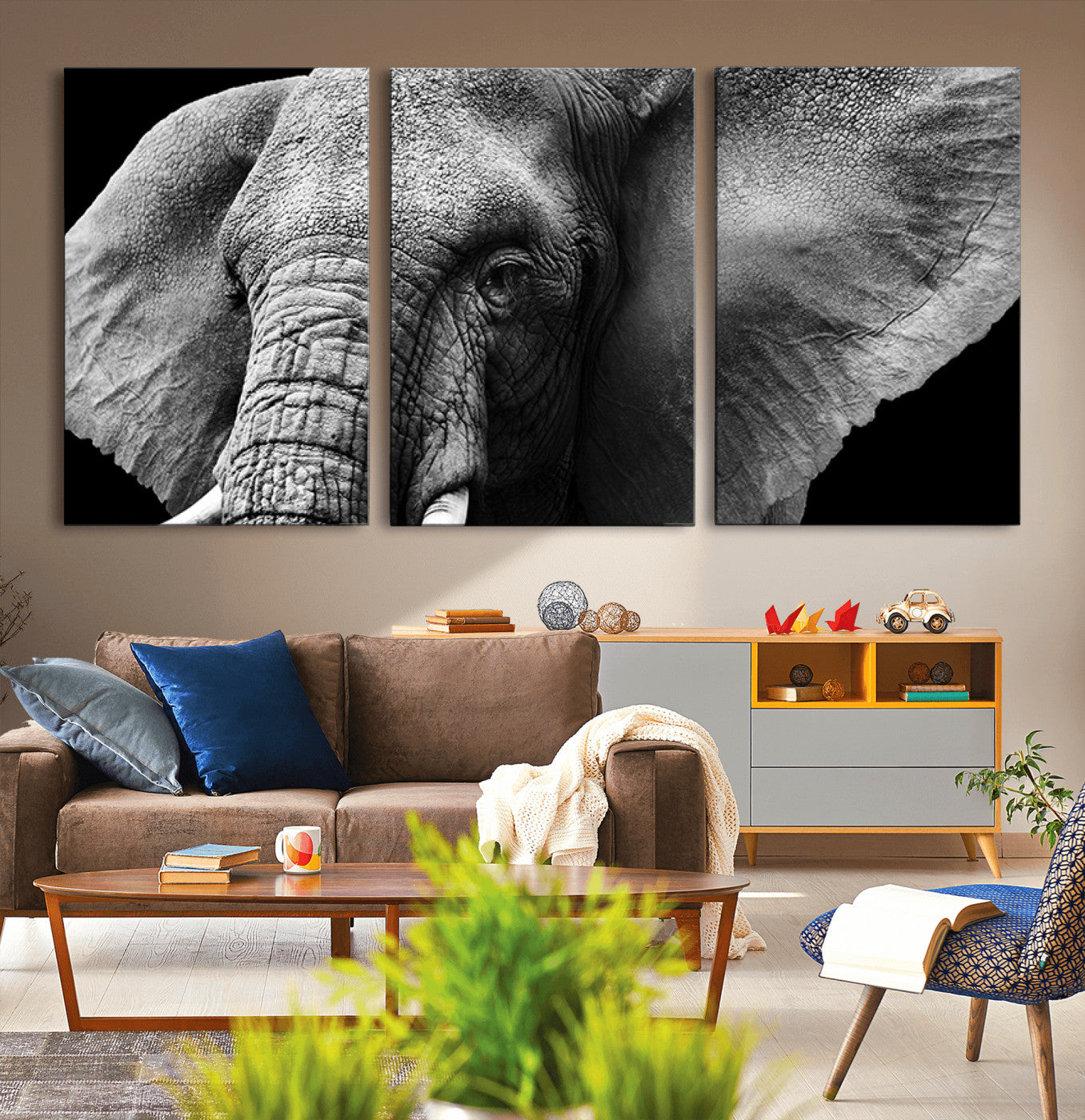 27820-MGV-CV-36X24-Big Elephant Close Up Wall Art Canvas Print