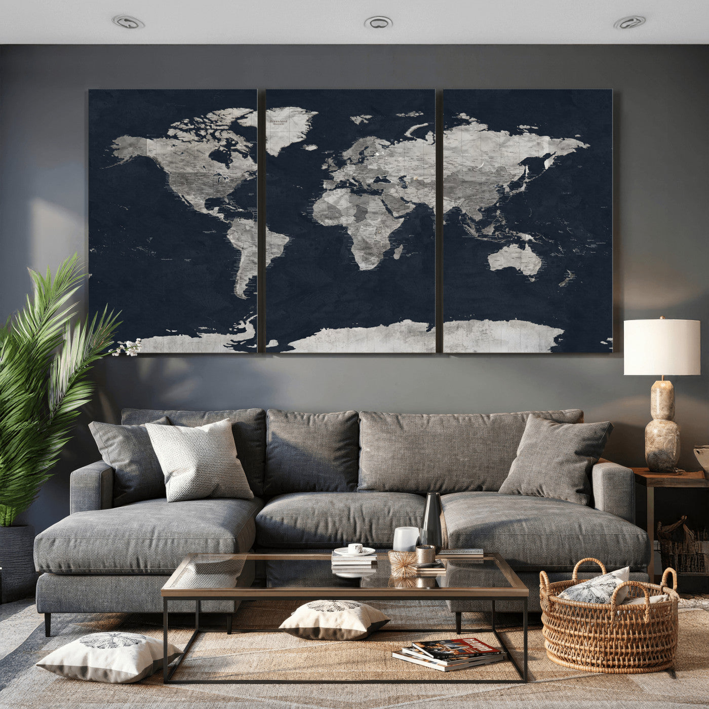 53886659-MGV-CV-36X24 - World Map Wall Art Canvas Print, Modern Decorative Framed Map Artwork Prints for Living Room, Office, Bedroom Wall Decor