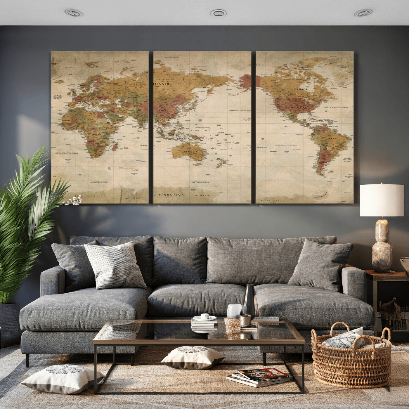83478963-MGV-CV-36X24 - World Map Wall Art Canvas Print, Modern Decorative Framed Map Artwork Prints for Living Room, Office, Bedroom Wall Decor