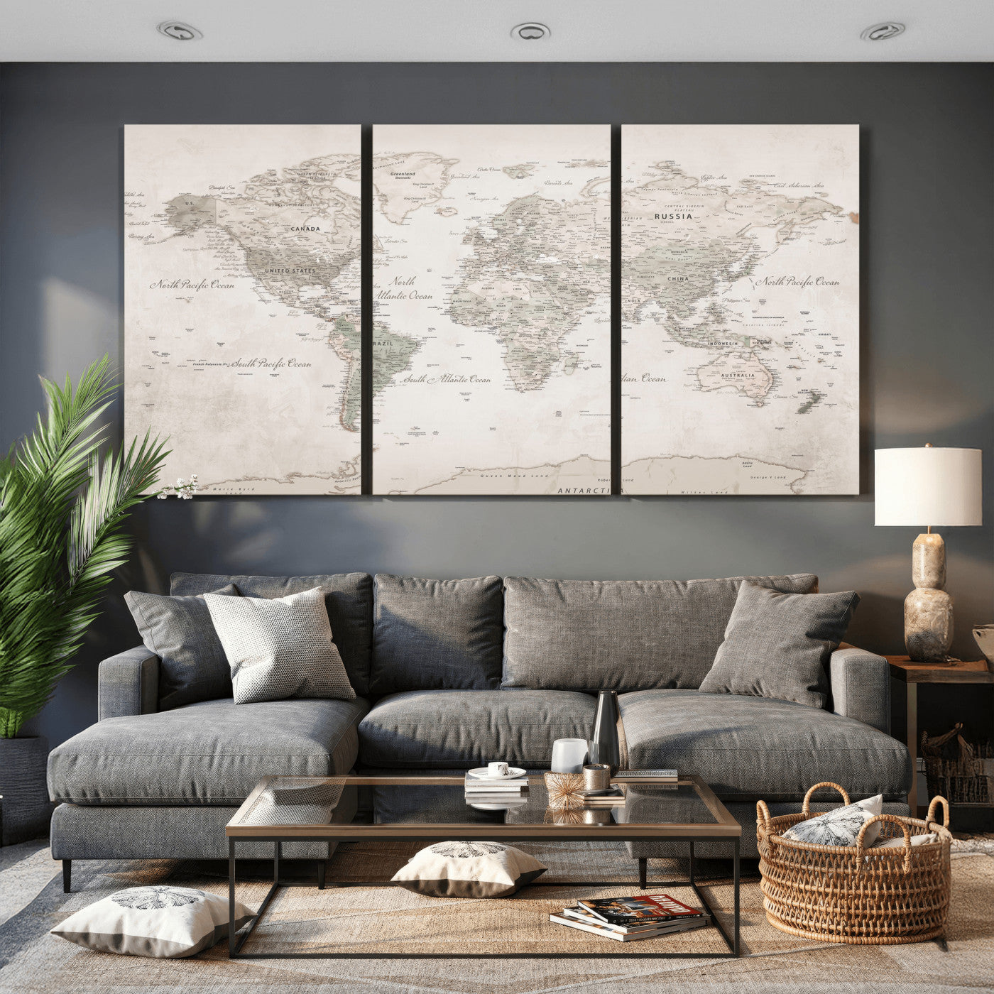 90355419-MGV-CV-36X24 - World Map Wall Art Canvas Print, Modern Decorative Framed Map Artwork Prints for Living Room, Office, Bedroom Wall Decor