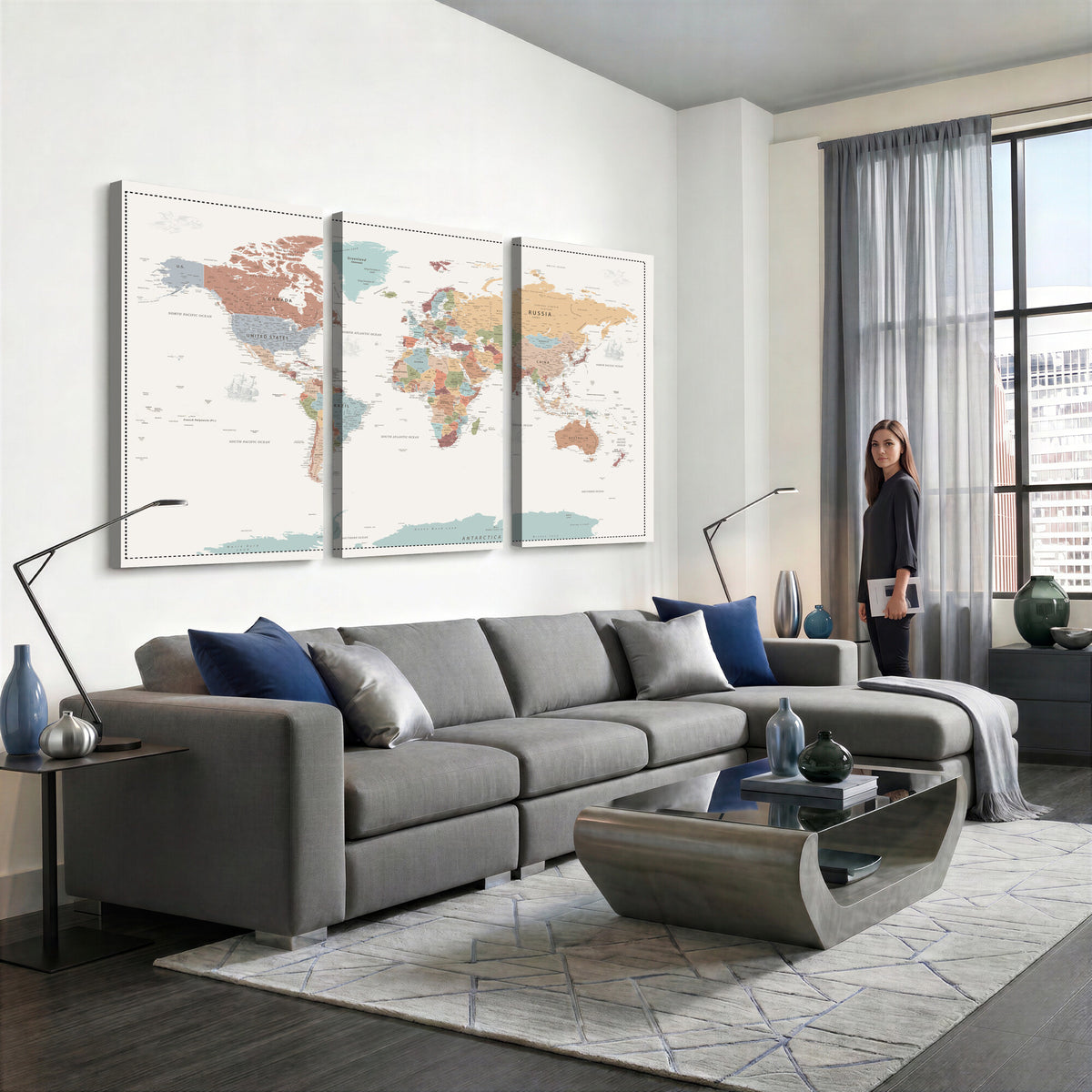 63447567-MGV-CV-36X24 - Pastel Colors World Map Wall Art Canvas Print