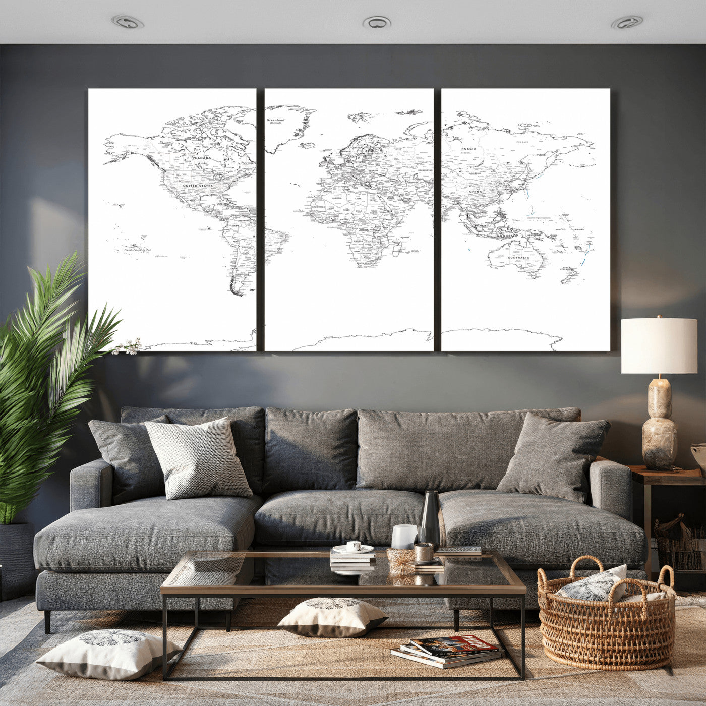 21002736-MGV-CV-36X24 - World Map Wall Art Canvas Print, Modern Decorative Framed Map Artwork Prints for Living Room, Office, Bedroom Wall Decor