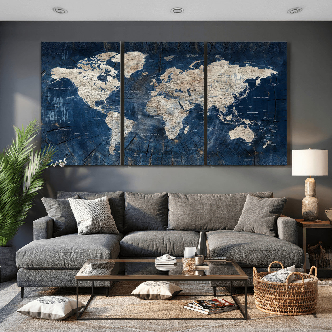 56126010-MGV-CV-36X24 - World Map Wall Art Canvas Print, Modern Decorative Framed Map Artwork Prints for Living Room, Office, Bedroom Wall Decor