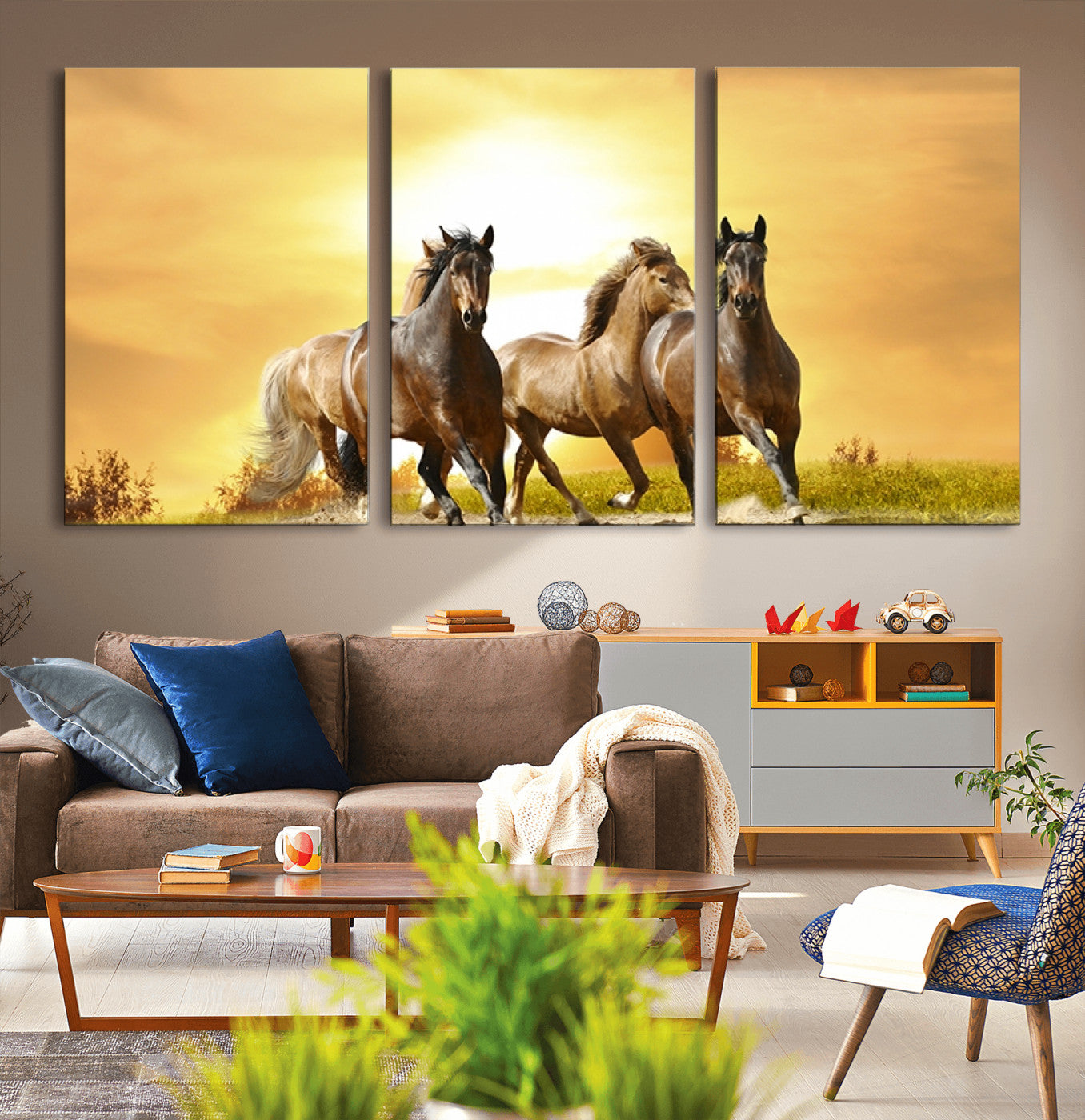 44763-MGV-CV-36X24-Wild Horses Wall Art Canvas Print – Framed Galloping Herd Animal Artwork for Home, Office, Living Room, Guest Room