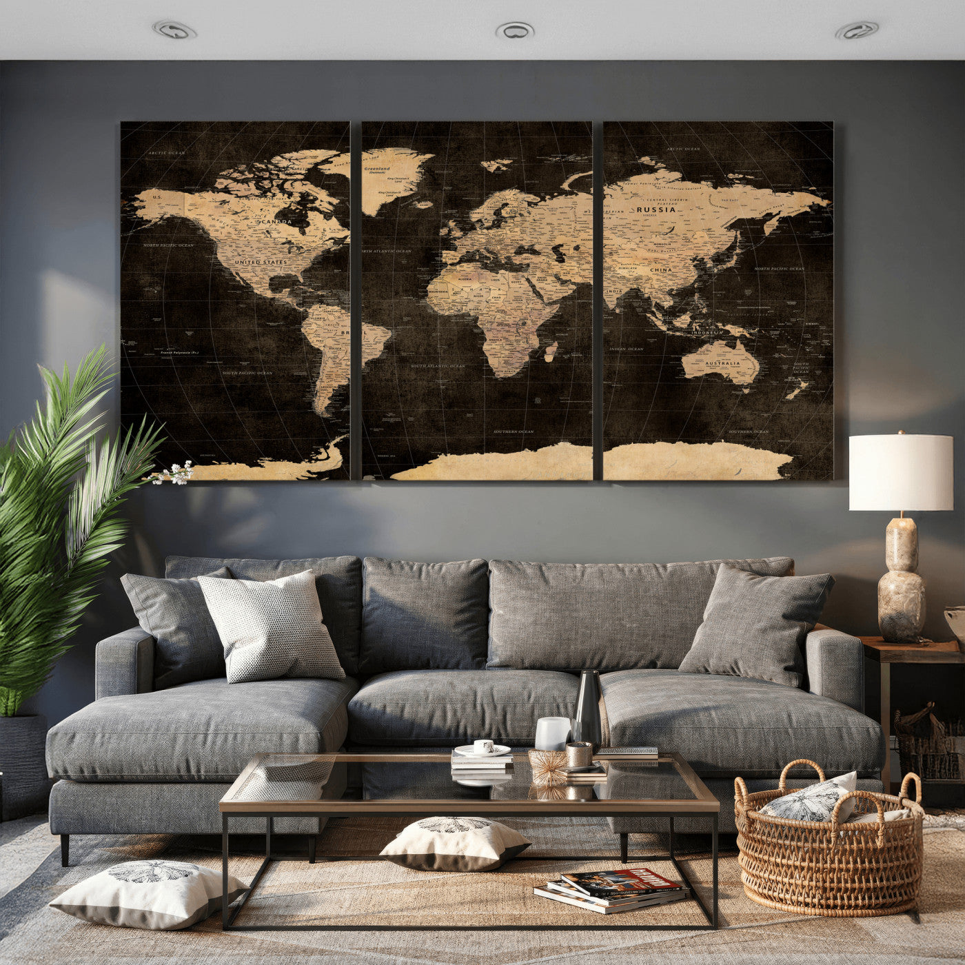 17790470-MGV-CV-36X24 - World Map Wall Art Canvas Print, Modern Decorative Framed Map Artwork Prints for Living Room, Office, Bedroom Wall Decor