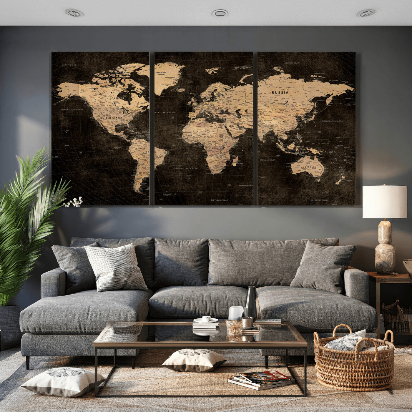 15118265-MGV-CV-36X24 - World Map Wall Art Canvas Print, Modern Decorative Framed Map Artwork Prints for Living Room, Office, Bedroom Wall Decor