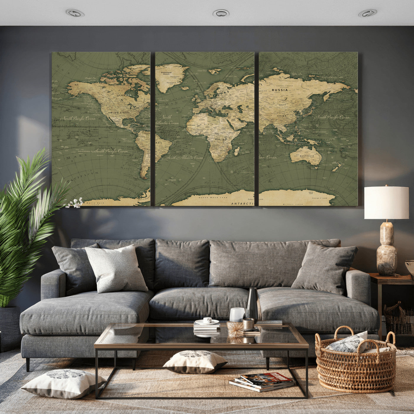 75846040-MGV-CV-36X24 - World Map Wall Art Canvas Print, Modern Decorative Framed Map Artwork Prints for Living Room, Office, Bedroom Wall Decor