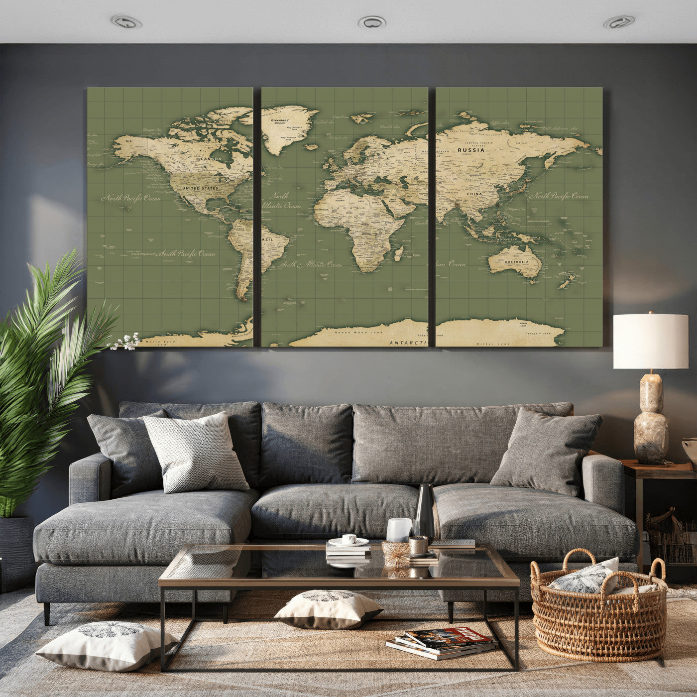 13750241-MGV-CV-36X24 - World Map Wall Art Canvas Print, Modern Decorative Framed Map Artwork Prints for Living Room, Office, Bedroom Wall Decor