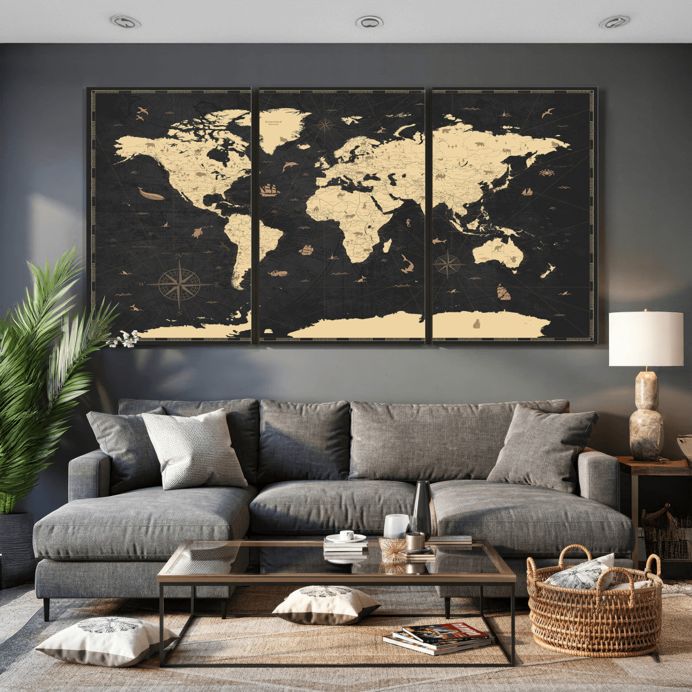 75220264-MGV-CV-36X24 - World Map Wall Art Canvas Print, Modern Decorative Framed Map Artwork Prints for Living Room, Office, Bedroom Wall Decor