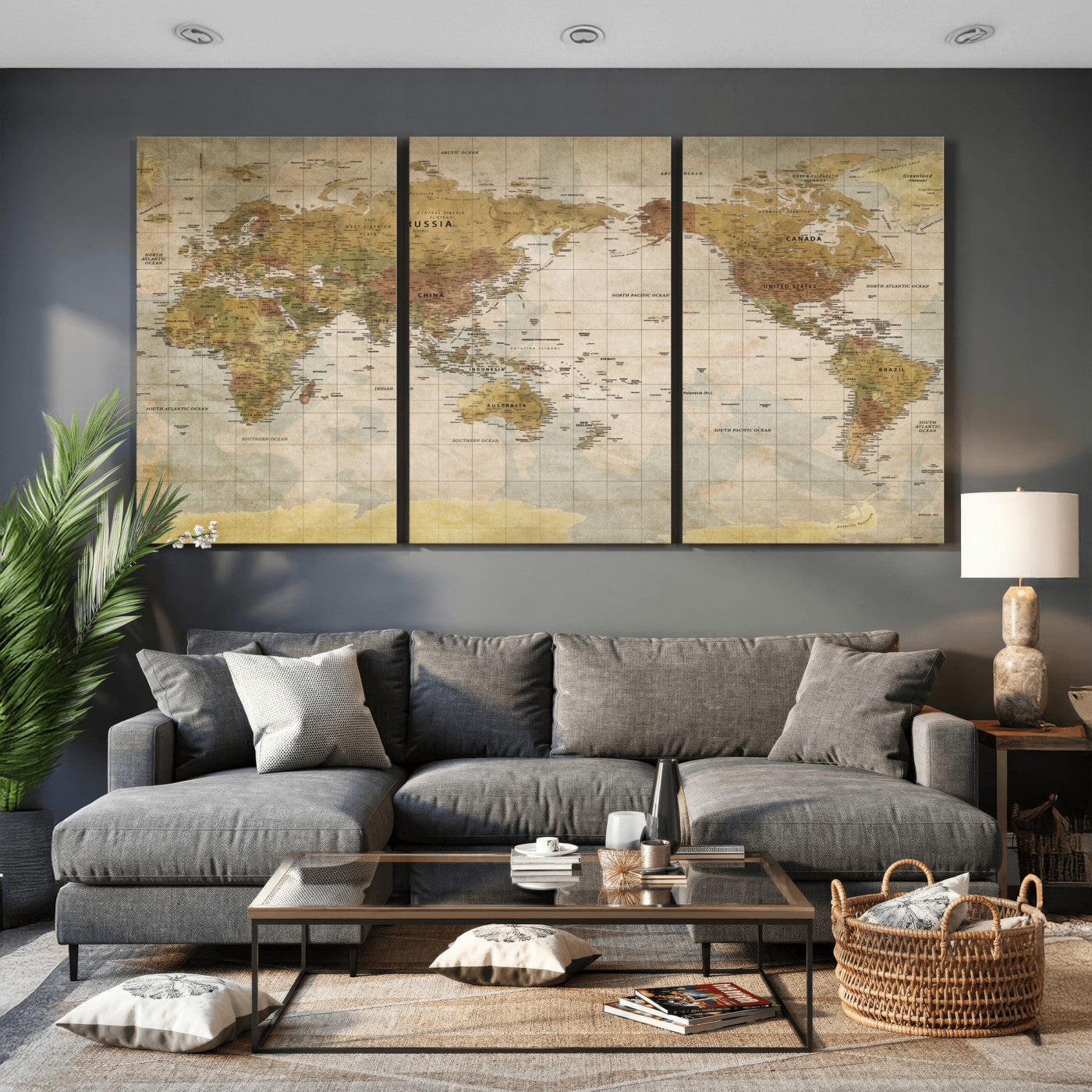 22305205-MGV-CV-36X24 - World Map Wall Art Canvas Print, Modern Decorative Framed Map Artwork Prints for Living Room, Office, Bedroom Wall Decor