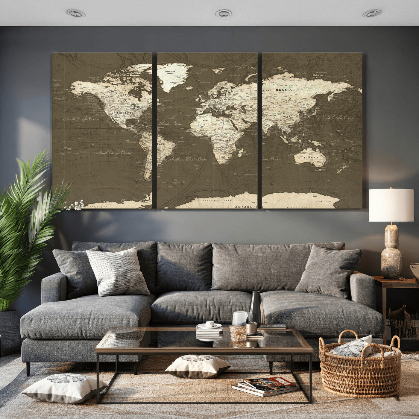 33202610-MGV-CV-36X24 - World Map Wall Art Canvas Print, Modern Decorative Framed Map Artwork Prints for Living Room, Office, Bedroom Wall Decor