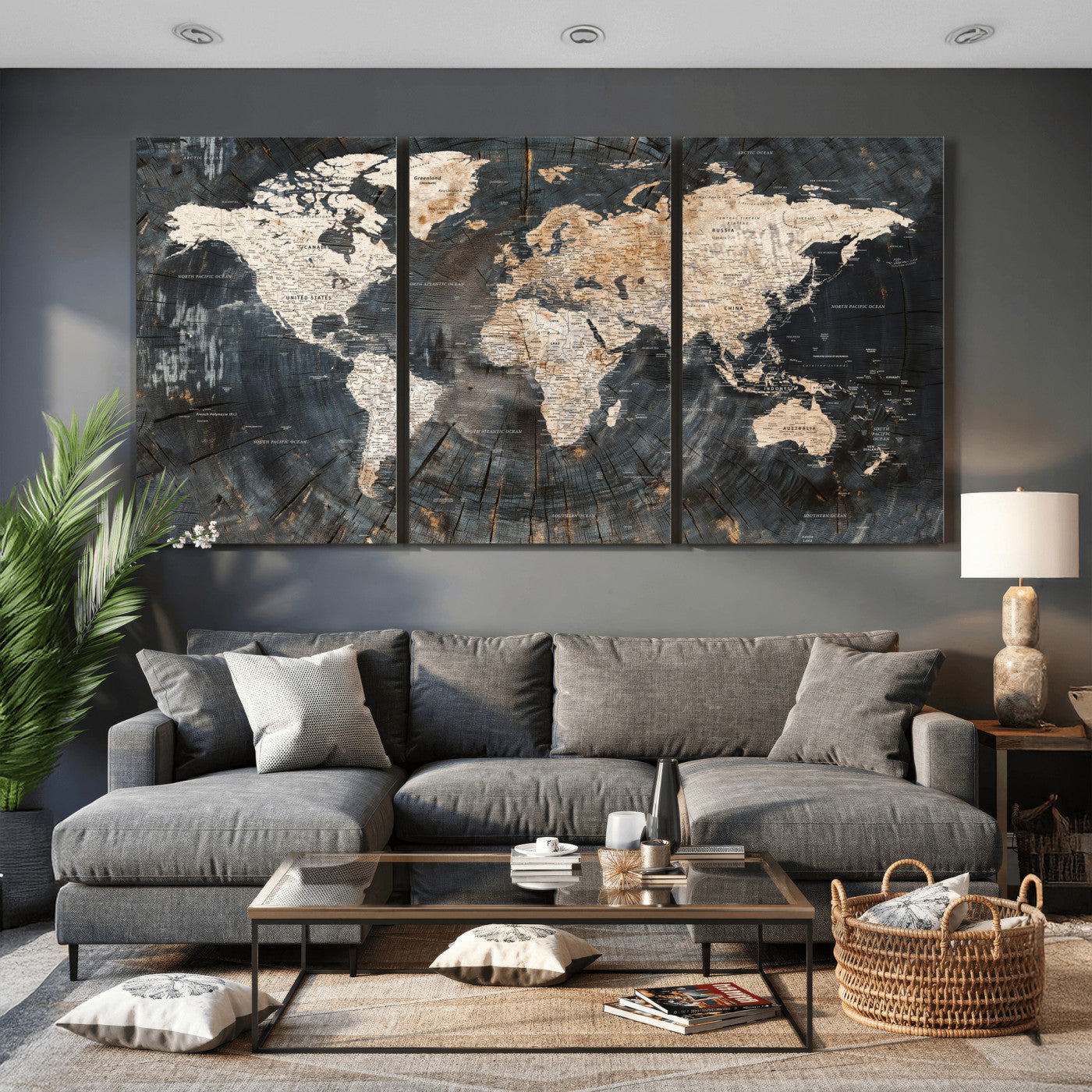 89162112-MGV-CV-36X24 - World Map Wall Art Canvas Print, Modern Decorative Framed Map Artwork Prints for Living Room, Office, Bedroom Wall Decor