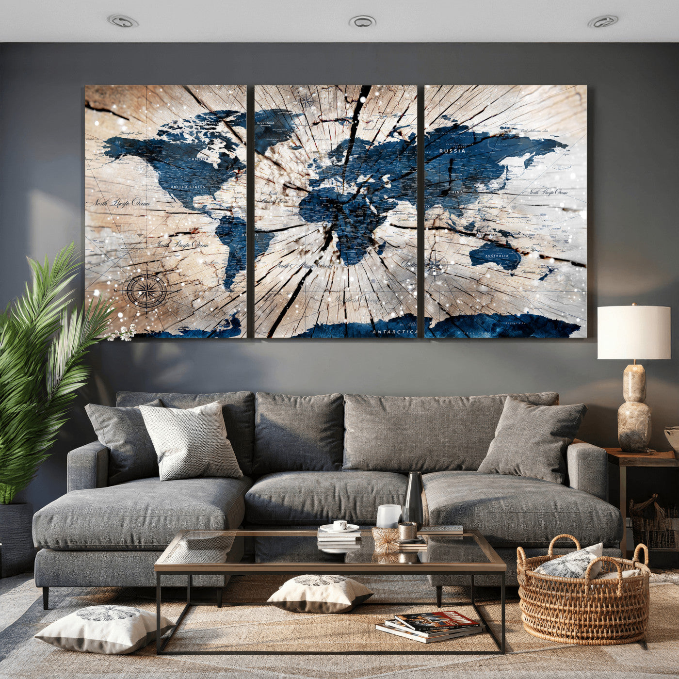 19478704-MGV-CV-36X24 - World Map Wall Art Canvas Print, Modern Decorative Framed Map Artwork Prints for Living Room, Office, Bedroom Wall Decor