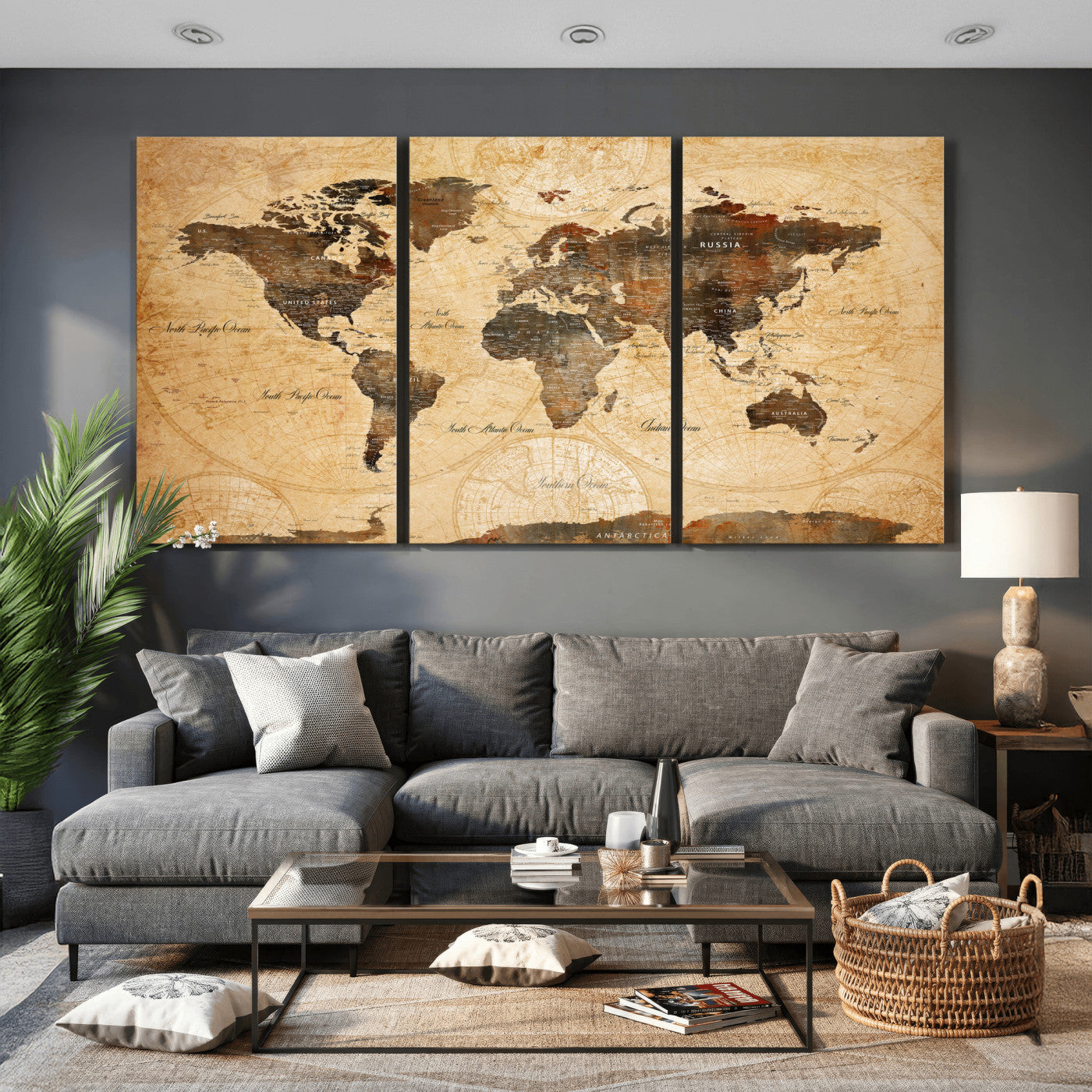 63156625-MGV-CV-36X24 - World Map Wall Art Canvas Print, Modern Decorative Framed Map Artwork Prints for Living Room, Office, Bedroom Wall Decor