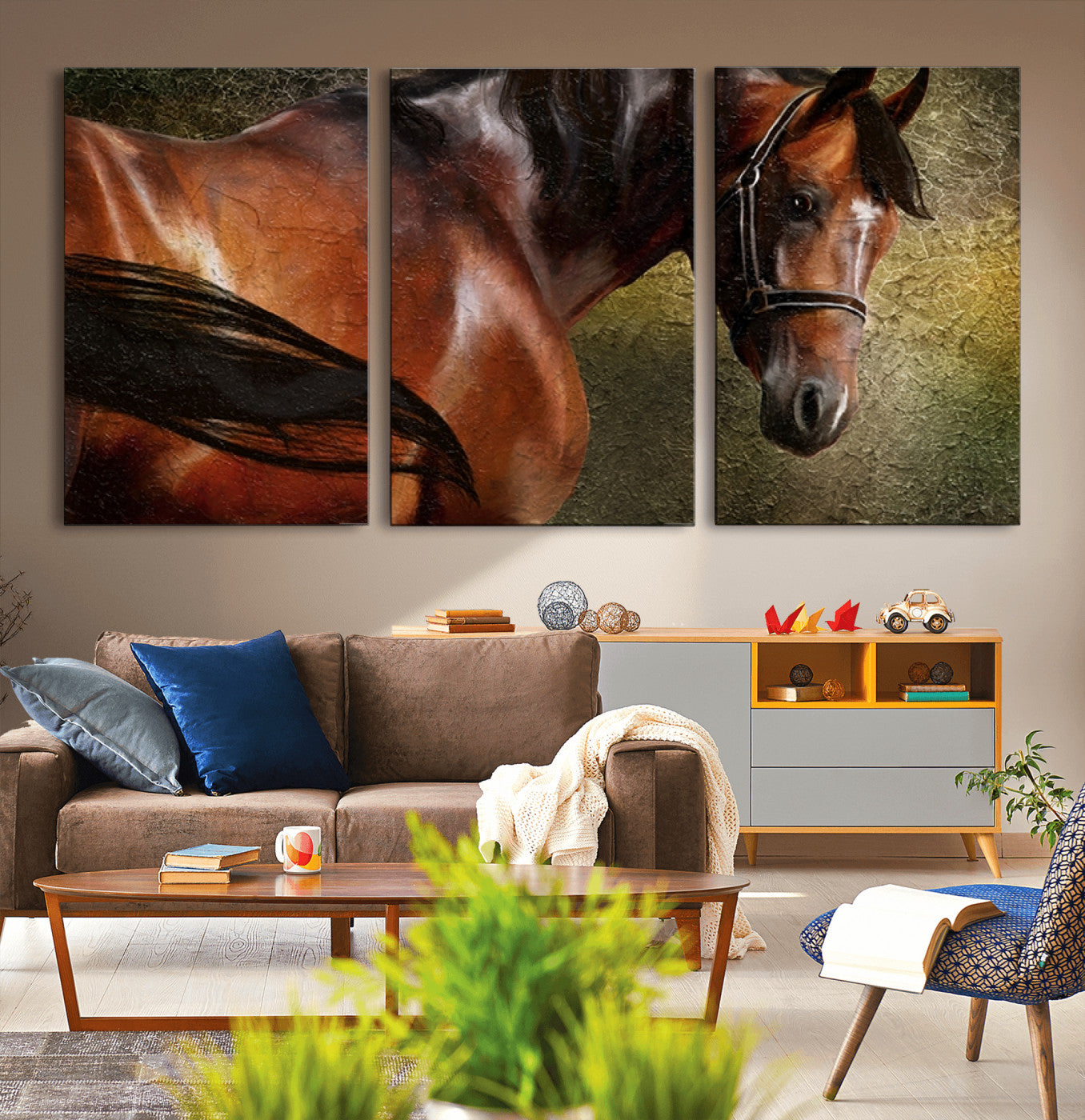-Majestic Brown Horse Wall Art Canvas Print – Framed Equestrian Artwork with Elegant Stallion Artwork for Home or Office Decor