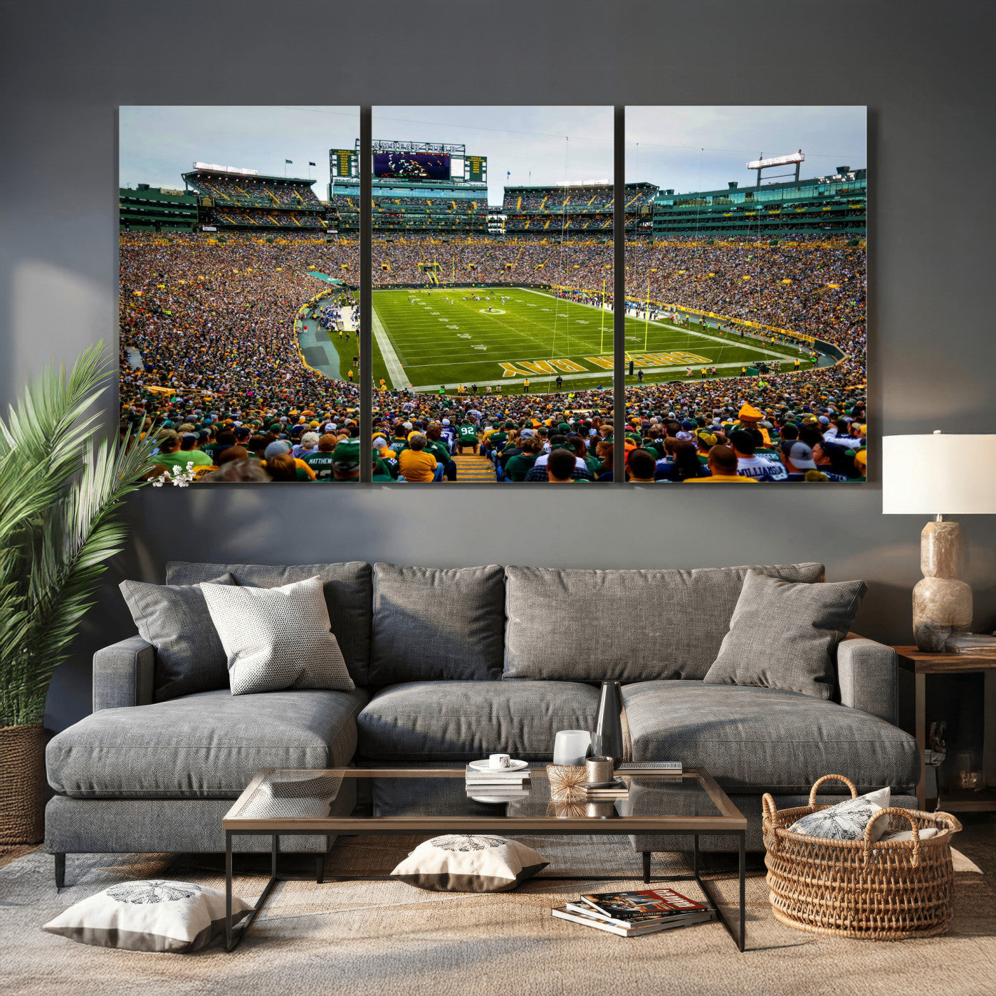 56521752-MGV-CV-36X24 - Green Bay Packers Stadium Wall Art Canvas Print, Lambeau Field Football Stadium Artwork, Framed Wall Art Ready to Hang
