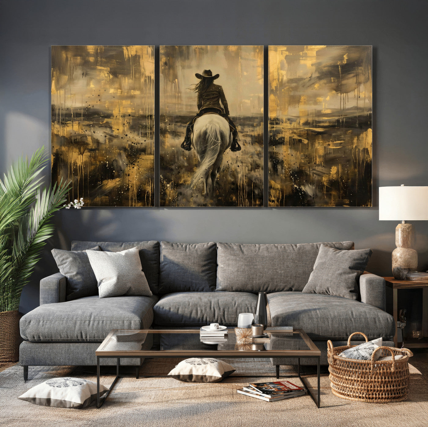 20465530-MGV-CV-36X24 - Cowgirl Wall Art Canvas Print, Western Horse Rider Wall Art, Framed Wall Art Ready to Hang