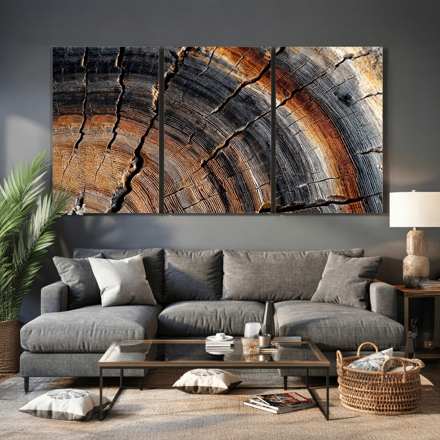 92693966E-MGV-CV-36X24 - Framed Large Abstract Wood Grain Canvas Print, Tree Ring Pattern Wall Art, Framed Canvas Ready to Hang